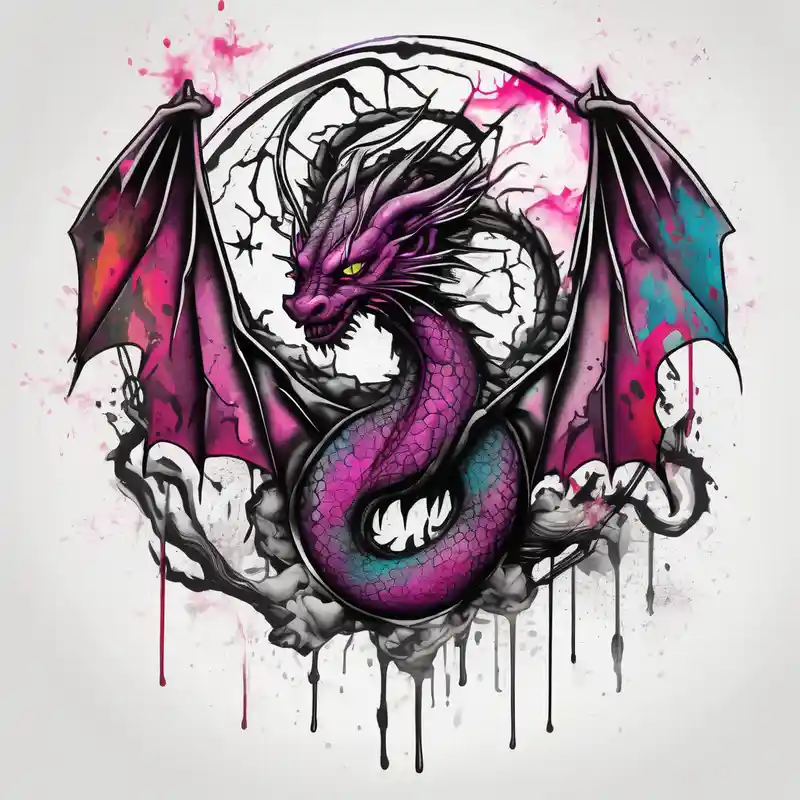 Dark cancer zodiac sign tattoo with dragon on background glitter tattoo – Watercolor, Vibrant color